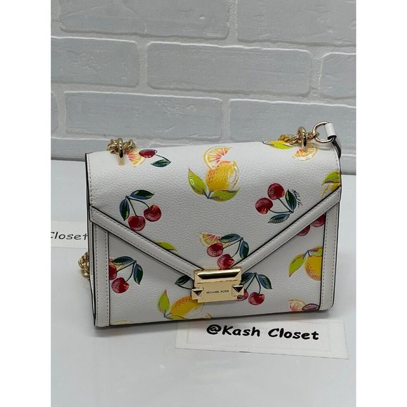 Michael Kors Whitney Medium Sequined Fruit Print Shoulder Bag Purse Optic White - Picture 9 of 11